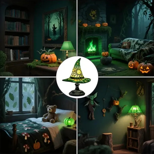Witch Hat Lamps, USB Stained Resin Glowing Gothic Retro Resin Lamp For Bedroom Party With Mystical Charm, Creative Wizard Hat Shape Lights For Indoor Party Haunted Mansion Halloween Decoration