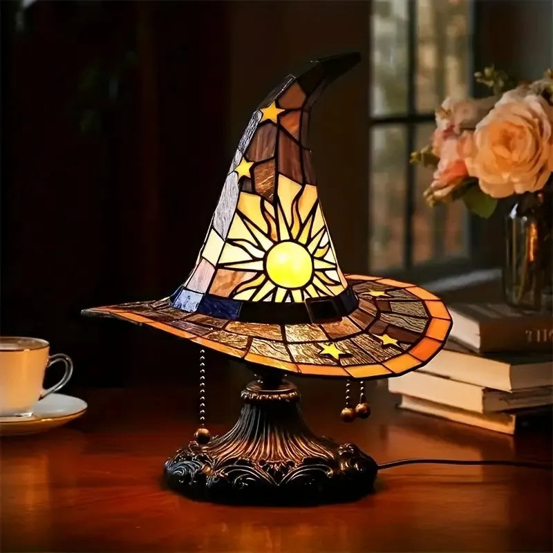Witch Hat Lamps, USB Stained Resin Glowing Gothic Retro Resin Lamp For Bedroom Party With Mystical Charm, Creative Wizard Hat Shape Lights For Indoor Party Haunted Mansion Halloween Decoration